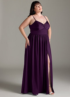 Azazie Zeya Bridesmaid Dresses Grape A-Line Pleated Stretch Satin Dress image11