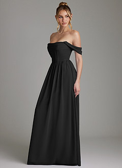 Azazie Caterina Bridesmaid Dresses Black A-Line Corset Chiffon Dress image9