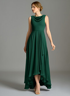 Azazie Wonderland Robes de demoiselle d'honneur Robe Trapèze en Mousseline de soie Plissée émeraude image5