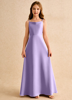 Azazie Joella Girls Formal Flower Girl Dresses Lilac A-Line Pleated Matte Satin Dress image5