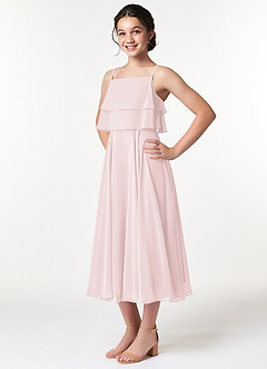 Azazie Ensley Junior Abito A-Line in Chiffon Plissettato Rosa Rossore image4
