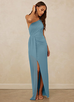 Christian Siriano Bridal for Azazie 1003 Bridesmaid Dresses Moody Blue Sheath One Shoulder Chiffon Dress image3