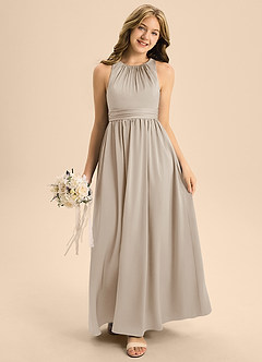 Azazie Jaylah Junior Frost A-Line Pleated Stretch Satin Dress image3