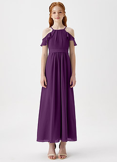 Azazie Chaya Junior Blushing Pink A-Line Off the Shoulder Chiffon Dress image3