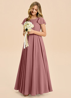 Azazie Cady Junior Desert Rose A-Line Pleated Chiffon Dress image4