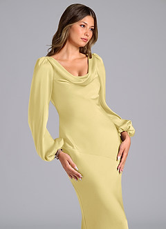 Azazie Rylina Bridesmaid Dresses Lemon Sorbet Mermaid Long Sleeve Stretch Satin Dress image6