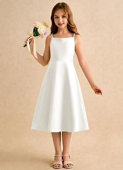 Azazie Jaella Girls Formal Sukienki dla dziewczynek sypiących kwiaty Linia A Pofałdowany Matowy satynowy Długość herbaty Sukienka image4