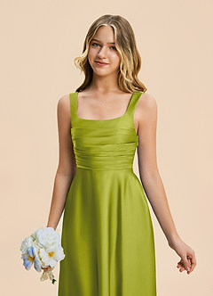 Azazie Azaria Junior Lemongrass A-Line Pleated Stretch Satin Dress image7
