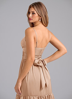 Azazie Nathalia Bridesmaid Dresses English Rose A-Line Pleated Stretch Satin Dress image2