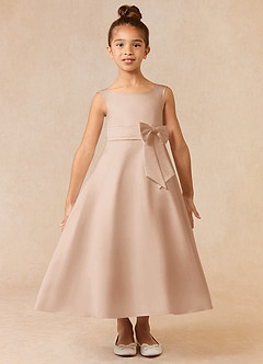 Azazie Lindy Flower Girl Dresses English Rose A-Line Pleated Matte Satin Dress image2