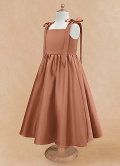 Azazie Chelsie Flower Girl Dresses Bronzer A-Line Bow Matte Satin Dress image7