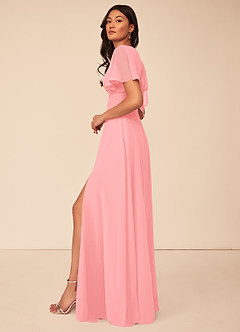Azazie Kimber Bridesmaid Dresses Flamingo A-Line Flounce Sleeve Chiffon Dress image6