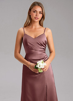 Azazie Azuree Bridesmaid Dresses Vintage Mauve A-Line Pleated Stretch Satin Dress image8