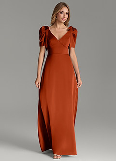 Azazie Asher Bridesmaid Dresses Paprika A-Line with Pockets Stretch Satin Dress image3
