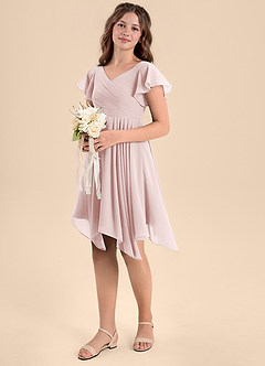 Azazie Janeaurelia Junior Blushing Pink A-Line Pleated Chiffon Dress image1