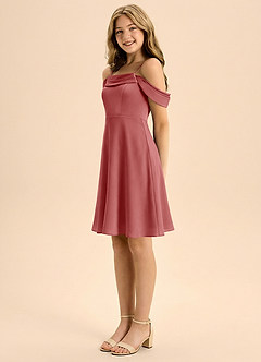 Azazie Anselie Junior Antique Rose A-Line Pleated Stretch Satin Dress image4