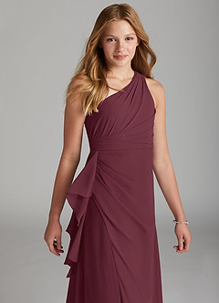 Azazie Maive Junior Cabernet A-Line Pleated Chiffon Dress image4