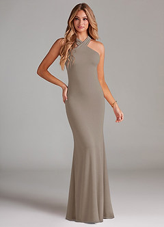 Azazie Doretta Bridesmaid Dresses Taupe Mermaid Pleated Chiffon Dress image1