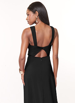 Azazie Brandie Vestidos de damas de honor Vestido de Negro de Chifón elástico de Corte en A con Plisado image4
