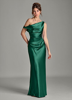 Azazie Emerson Jurken voor bruidsmeisjes Jurk van Metaalachtig Satijn met Zeemeermin Off the Shoulder Smaragd image1