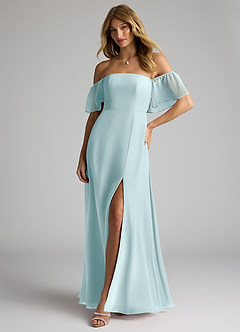 Azazie Sue Bridesmaid Dresses Sea Glass A-Line Off the Shoulder Chiffon Convertible Dress image3
