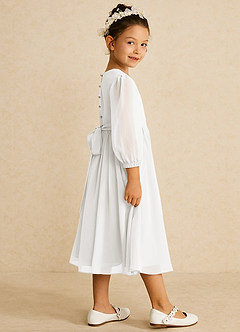 Azazie Lolo Flower Girl Dresses Diamond White A-Line with Sleeves Chiffon Dress image4