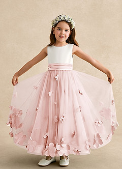 Azazie Vi Flower Girl Dresses Blushing Pink A-Line Sleeveless Tulle Dress image5