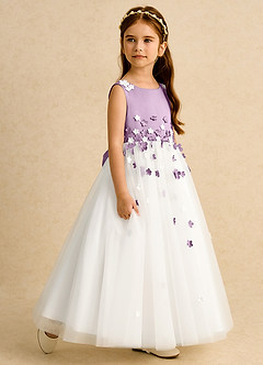 Azazie Eleni Flower Girl Dresses Ivory Wisteria Ball-Gown Bow Tulle Dress image6