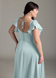 Azazie Bondi Brautjungfernkleider A-Linie Schleifen Stretch-Satin Kleid Nebel image12