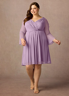 Azazie Teraso 신부의 어머니 드레스 A라인 망사 무릎 길이 드레스 image13