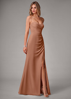 Azazie Haisley Bridesmaid Dresses Bronzer Sheath Off the Shoulder Chiffon Convertible Dress image6