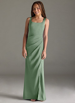 Azazie Mero Junior Matcha Mermaid Pleated Stretch Satin Dress image1