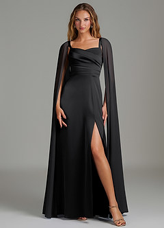 Azazie Niveah Kleider zum Anprobieren zu Hause Wandelbar A-Linie Schulterfrei Stretch-Satin Kleid Schwarz image3