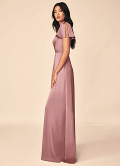 Azazie Soren Bridesmaid Dresses Dusty Rose A-Line Pleated Stretch Satin Dress image3