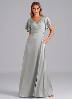 Azazie Ambrosia Bridesmaid Dresses Silver A-Line Pleated Stretch Satin Dress image5