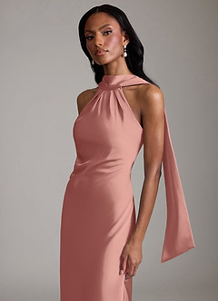 Azazie Cassiana Essayer des robes à la maison Robe Sirène en Satin extensible Plissée Bleu Ciel image3