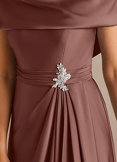 Azazie Branford Mother of the Bride Dresses Espresso A-Line Pleated Stretch Satin Dress image4