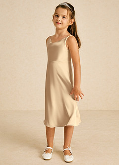 Azazie Zuzu Flower Girl Dresses Champagne A-Line Spaghetti Strap Stretch Satin Dress image4