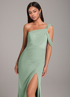 Azazie Wynter Bridesmaid Dresses Agave Sheath Off the Shoulder Chiffon Dress image7