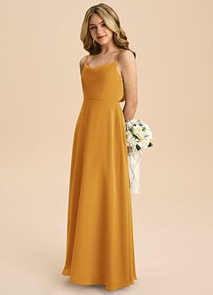 Azazie Shale Junior Butterscotch A-Line Bow Chiffon Dress image6
