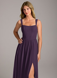 Azazie Rosaline Bridesmaid Dresses Plum A-Line Side Slit Chiffon Dress image2