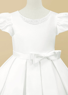 Azazie Jewel Flower Girl Dresses Ivory Ball-Gown Pleated Matte Satin Dress image7