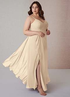 Azazie Emerald Bridesmaid Dresses Champagne A-Line Ruffled Chiffon Dress image9