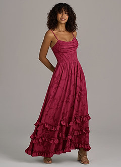 Azazie Lettie Bridesmaid Dresses Burgundy A-Line Corset Floral Burnout Dress image4