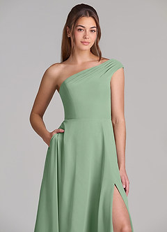 Azazie Melanie 신부 들러리 드레스 A라인 오프 더 숄더 쉬폰 바닥 길이 드레스 image4