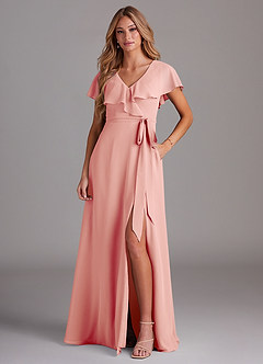Azazie Lainey Brautjungfernkleider A-Linie mit Taschen Chiffon Kleid Rosettenrosa image1