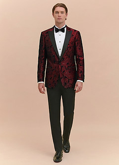 front Samuel Burgundy Floral Jacquard Peak Lapel Tuxedo Jacket