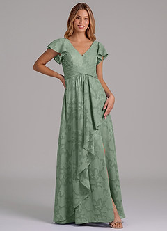 Azazie Omari Jurken voor bruidsmeisjes Jurk van Bloemen Burn-out met A-Lijn Geplooid Matcha image3