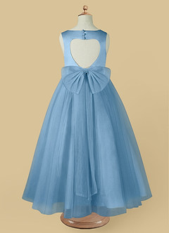 Azazie Muni Blumenmädchenkleider A-Linie Schleifen Tüll Kleid Stahlblau image3
