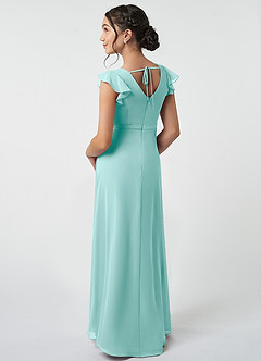 Azazie Claudine Junior Aqua A-Line Pleated Chiffon Dress image4